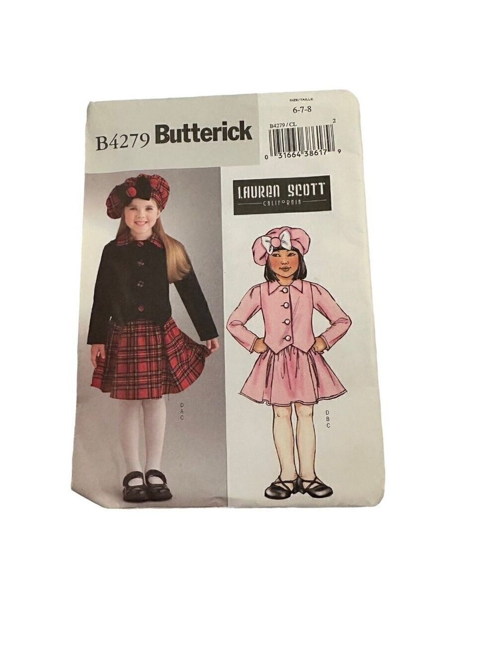 Butterick Sewing Pattern 4279 Girl's Jacket Skirt Hat sizes 6 7 8
